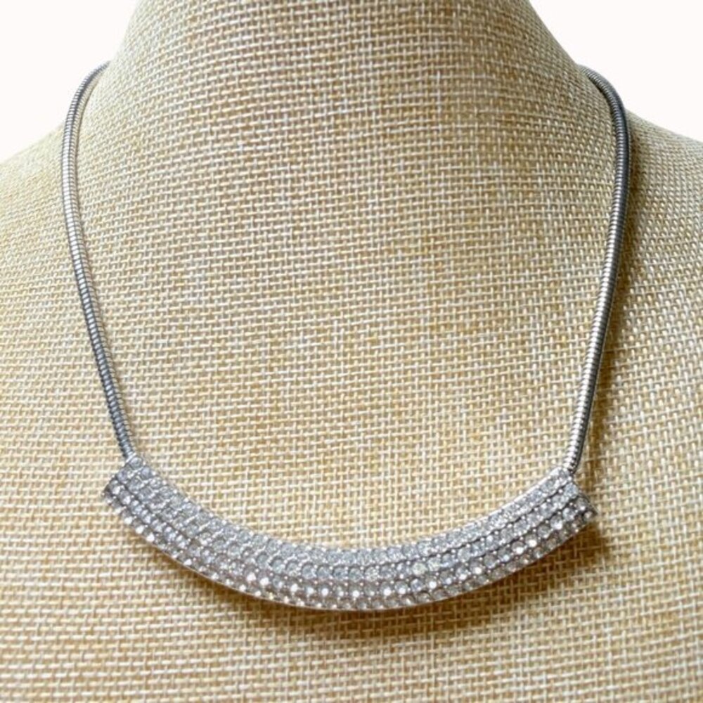 Alfani Multi Row Crystal Curved Tube Necklace Silver Snake Chain